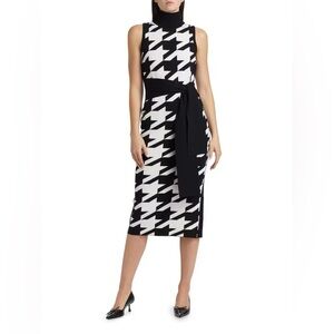 Chic Black and White Houndstooth Midi Dress
